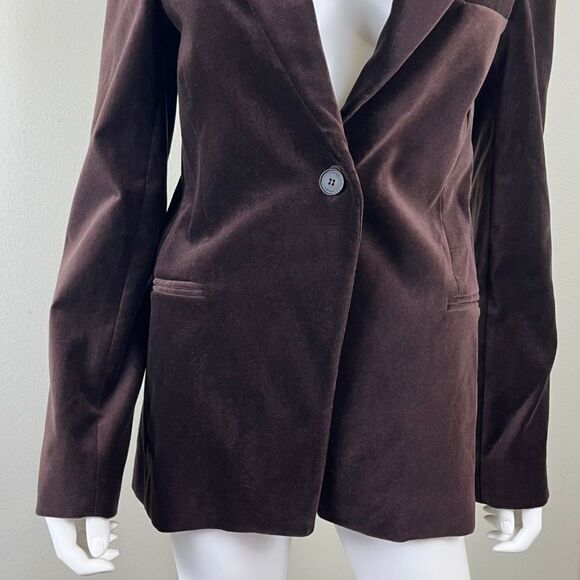 Frame Womens Brown Velvet Single Button Cotton Blazer NEW Jacket Modern Office - Picture 4 of 17